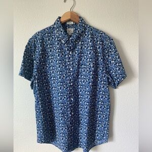 J.Crew Men’s Short Sleeve Stretch Cotton Shirt in Navy Floral Print Size L